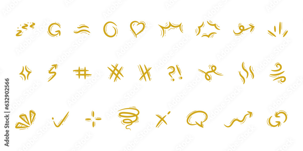 Hand drawn abstract scribble doodle comic effect manga elements set. Cartoon anime motion vector icons line art. Hand drawn abstract scribble doodle comic effect manga elements set. Cartoon anime motion vector icons line art.