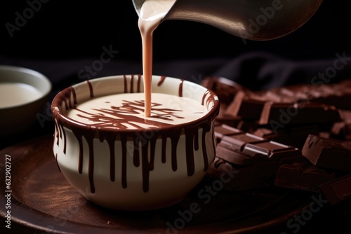 close-up of chocolate melting into warm milk