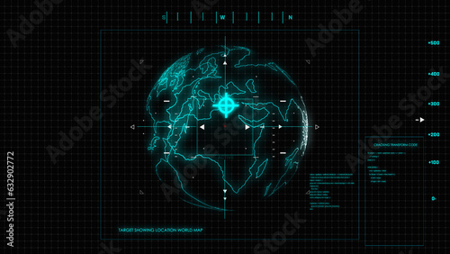 world Satellite GPS motion aerial analysis element. HUD User Interface. Aerospace in the Air Force. Aircraft Planes detected by satellite camera. Ui and Ai interface, modern military technology