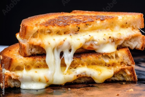 close-up of a toasted sandwich with cheese melting out