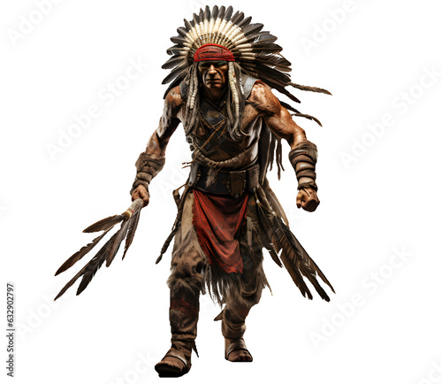 Canvastavla Tribal Indian warrior, native American tribe man, ancient civilization male in f