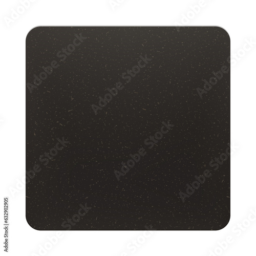 Black square cardboard beer coster square with rounded corners mockup. Empty bierdeckel sample isolated from background. Carton piece for branding and applying a logo under a hot cup or a wet glass.