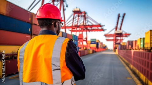 An industry with cargo ship engineer workers. Safety Surveys by Uniformed Engineer Teams in the Cargo Ship Area. 