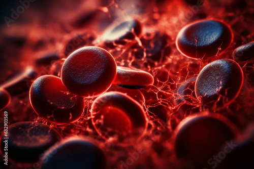 An image of blood cells flowing through a blood vessel, taken under a microscope, Circulatory system, bokeh  photo