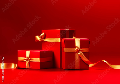 Christmas gift in red paper isolated at red background. Gift box.