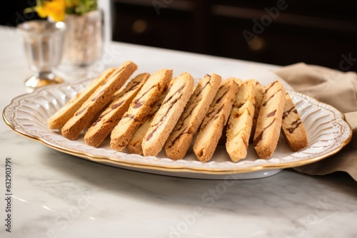 sliced biscotti arranged on a stylish serving plate