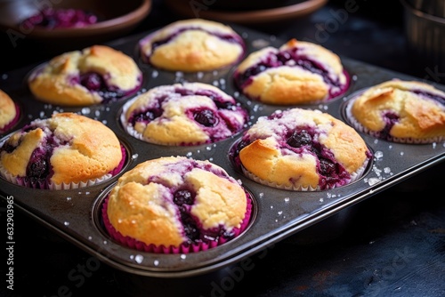 muffin tin filled with blueberry batter