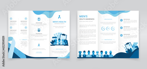 Trifold brochure, pamphlet, triptych leaflet or flyer template which shows the contribution of healthcare professionals in men's health issues such as prostate cancer or testicular cancer