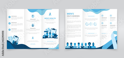 Men's health awareness or prostate cancer awareness month trifold brochure, pamphlet, triptych leaflet or flyer template
