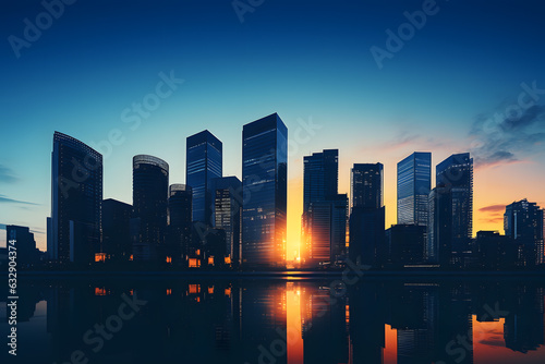 Skyline at Dusk. Silhouettes of Business Buildings during Sunset