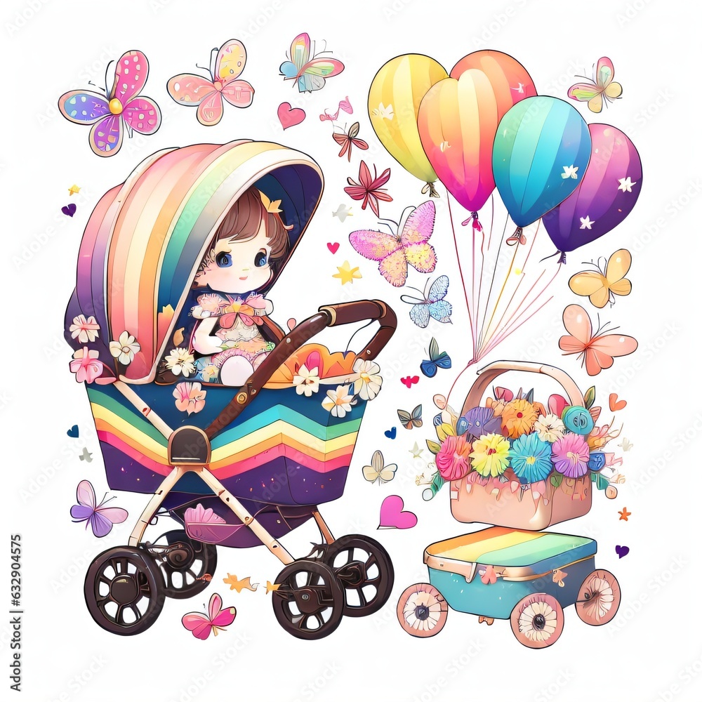 Fototapeta premium funny baby stroller