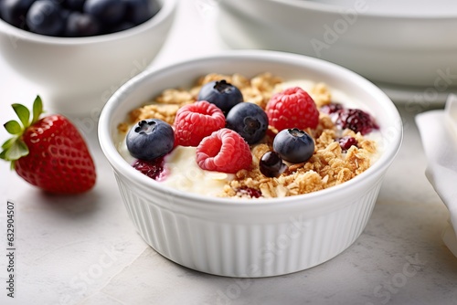 Fit and healthy baked oats with nuts and fruits. 