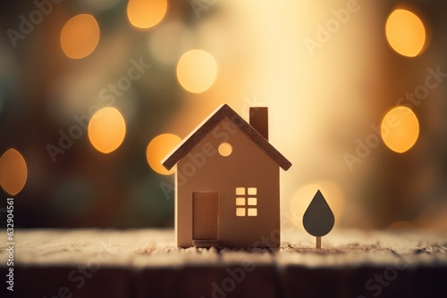 Miniature house on table with bokeh background. Real estate concept