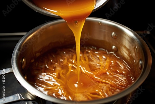 melted caramel in a saucepan over low heat