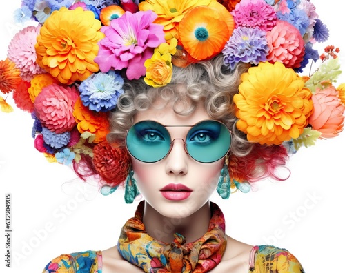 Portrait of a beautiful girl in a wreath of flowers. Beauty, fashion.