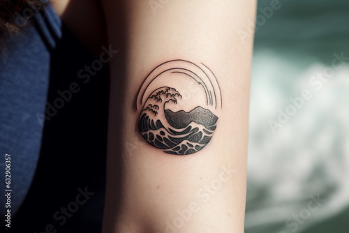 Wave and sun, Minimal tattoo, 