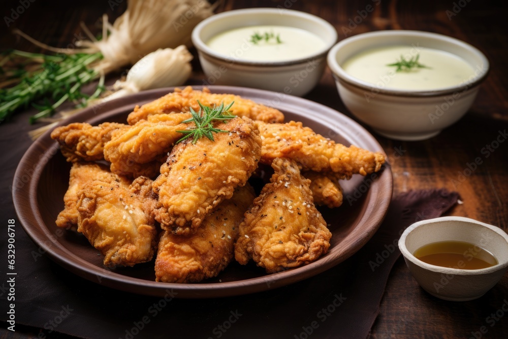 homemade fried chicken with dipping sauce