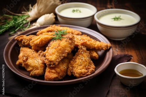 homemade fried chicken with dipping sauce