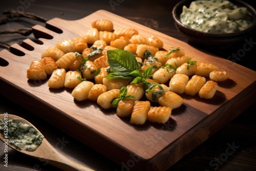 gnocchi on a wooden board with fork marks