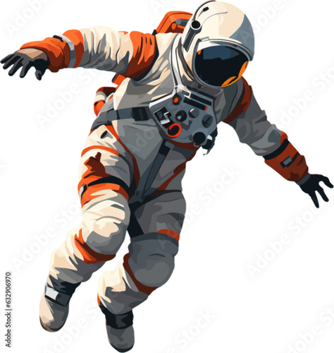 a spaceman wearing a jumpsuit and jumping between the air and the ground white background AI defined