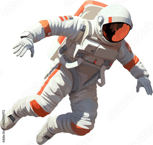 a spaceman wearing a jumpsuit and jumping between the air and the ground white background AI defined