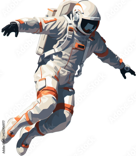 a spaceman wearing a jumpsuit and jumping between the air and the ground white background AI defined