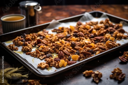 baking sheet with granola clusters fresh from oven © Alfazet Chronicles