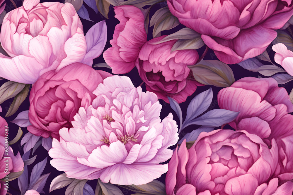 Peony flowers watercolor seamless pattern Peony flowers watercolor seamless pattern