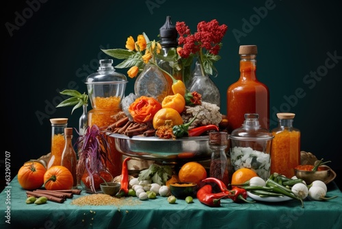 artful arrangement of hot sauce ingredients