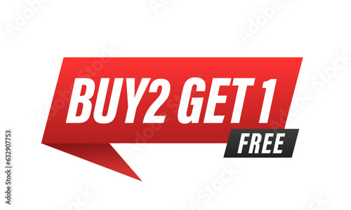 Sale banner red, buy get free. Buy 2 get 1 free. Promotion special offer banner. Big sale - banner for marketing. Vector illustration