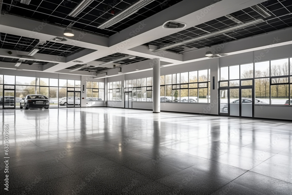 Empty car dealership showroom with no salespeople, Business, Empty car dealership showroom with no salespeople, Business,