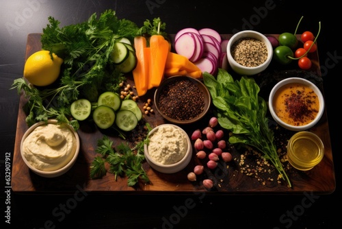 deconstructed hummus ingredients on a board