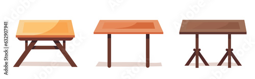 Wooden tables for home in flat and cartoon style.
