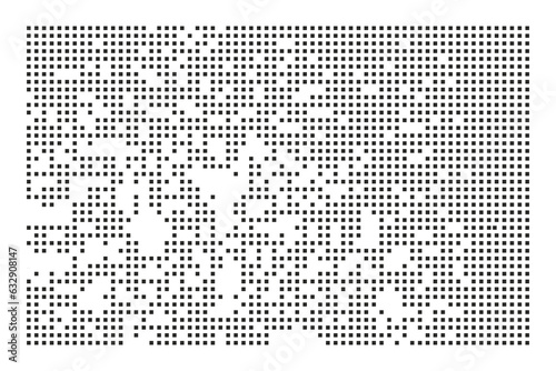 Pixel disintegration, decay effect. Various rectangular elements made of square shapes. Vector illustration