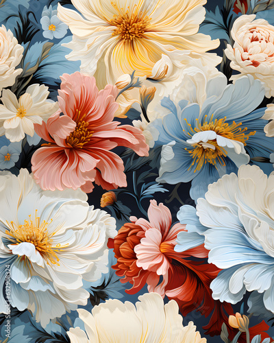 Peony flowers watercolor  seamless pattern  © Oksana