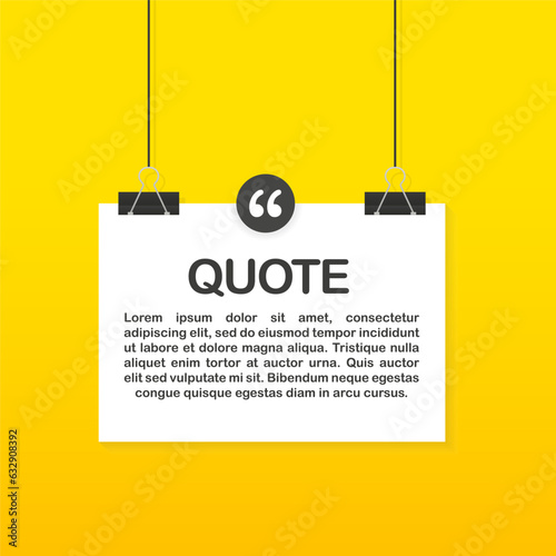 Material design style background and quote rectangle with sample text info. Quote background. Creative Modern Material Design Quote template. Binder clip blank templates. Vector illustration