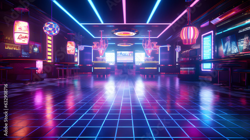 arcade games night club interior neon background