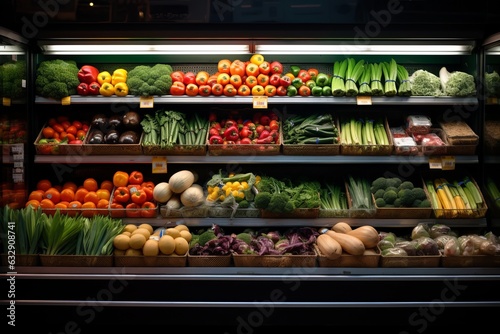 Display Of Seasonal Fruits And Vegetables At The Grocery Store  Generative AI