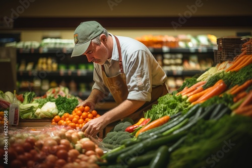 Grocery Store Employee Arranging A Display, Generative AI