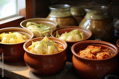 fermenting kimchi in traditional earthenware pots