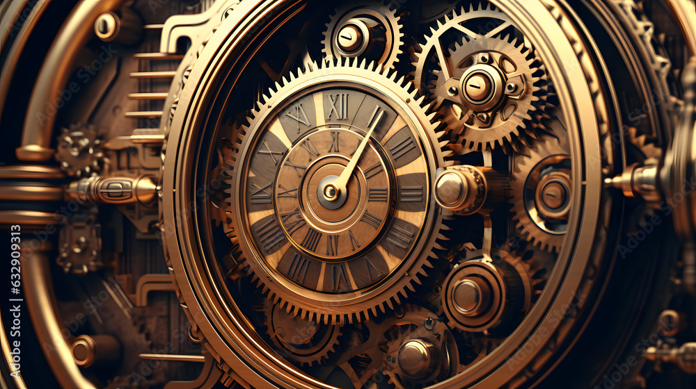 A steampunk style with gears pipes and clocks