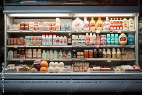 Grocery Stores Dairy Section With Various Dairy Products, Generative AI