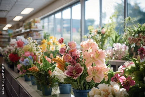Grocery Stores Floral Department With Various Of Flowers  Generative AI