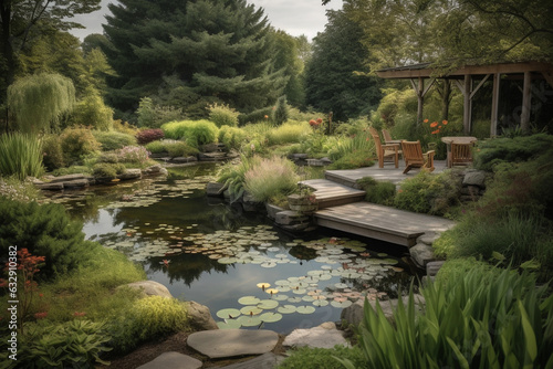 Waterfront garden with a serene pond, Landscape Design, 