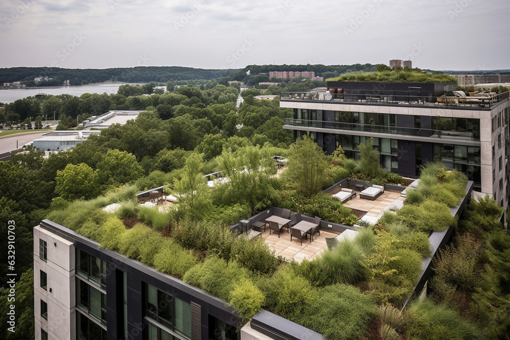 Urban rooftop oasis with lush greenery, Landscape Design, 