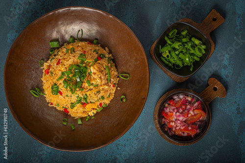Typical traditional dish called Arroz chaufa, which is a fusion between Peruvian and Asian food.