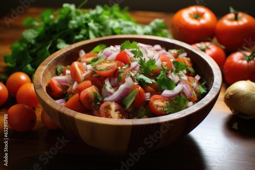 chopped tomatoes, onions, and cilantro in a bowl