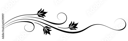 Floral ornament with leaves and abstract lines. Graceful element for decor and greeting or invitation card design
