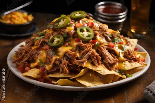 pulled pork nachos with cheese and jalapenos