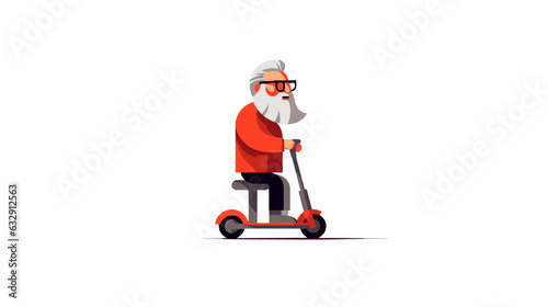 Drawing of an elderly man rides a scooter on a white background vector